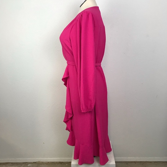 Luxology Wrap Dress Women’s Size XL Color Pink Ruffles V-Neck Long Sleeve Hi-Low - Picture 2 of 15